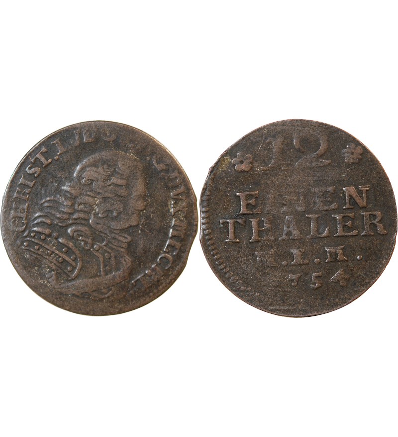 ALLEMAGNE, MECKLEMBOURG-SCHWERIN, CHRISTIAN LUDWIG II - 1/12 THALER 1754