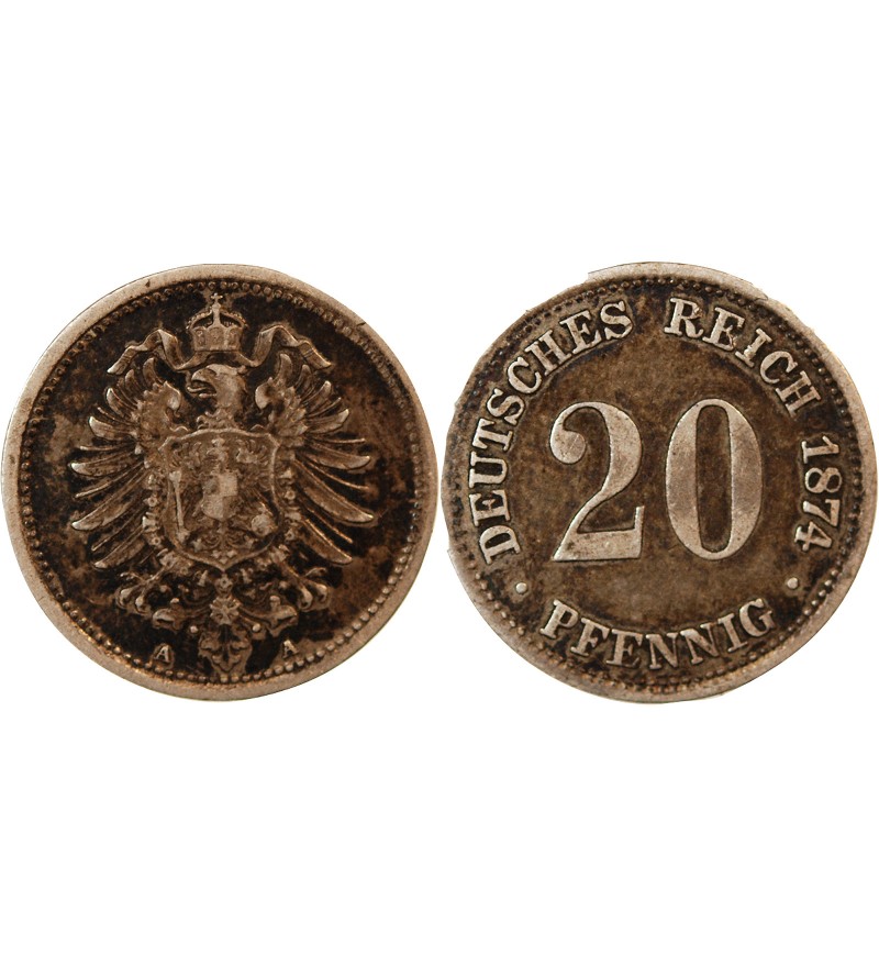 ALLEMAGNE, WILHELM I - 20 PFENNIG ARGENT 1874 A BERLIN