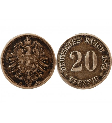 ALLEMAGNE, WILHELM I - 20 PFENNIG ARGENT 1874 A BERLIN