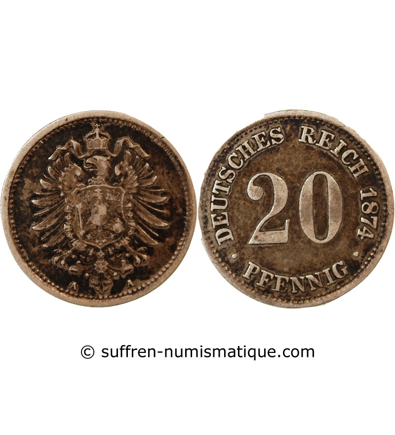 ALLEMAGNE, WILHELM I - 20 PFENNIG ARGENT 1874 A BERLIN