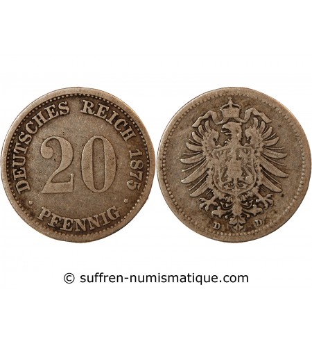 ALLEMAGNE, WILHELM I - 20 PFENNIG ARGENT 1875 D MUNICH