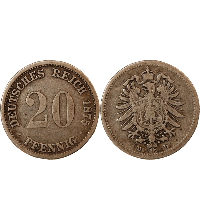 ALLEMAGNE, WILHELM I - 20 PFENNIG ARGENT 1875 D MUNICH