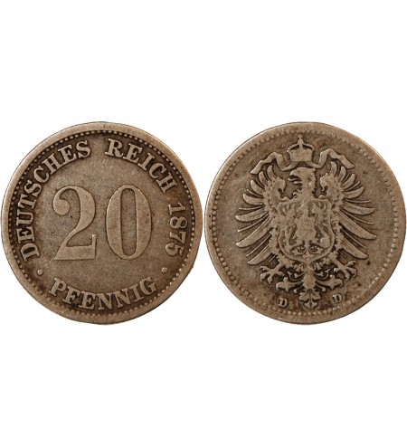 ALLEMAGNE, WILHELM I - 20 PFENNIG ARGENT 1875 D MUNICH
