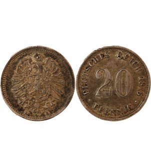 ALLEMAGNE, WILHELM I - 20 PFENNIG ARGENT 1876 D MUNICH 2
