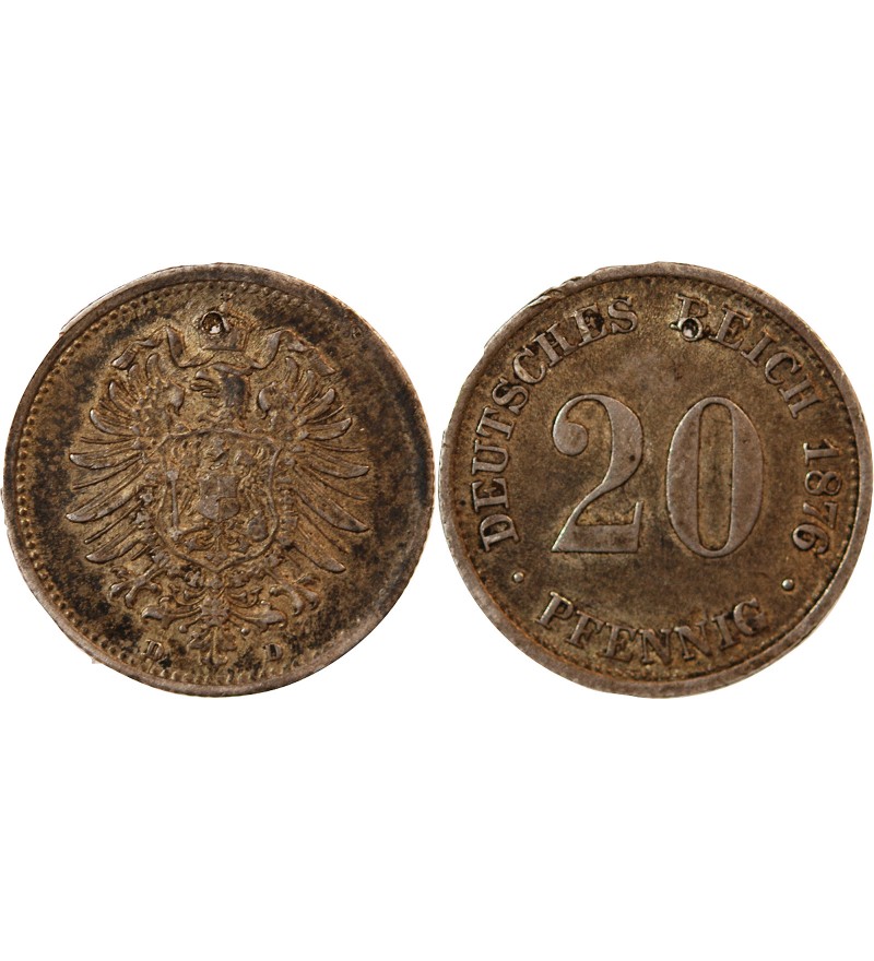 ALLEMAGNE, WILHELM I - 20 PFENNIG ARGENT 1876 D MUNICH