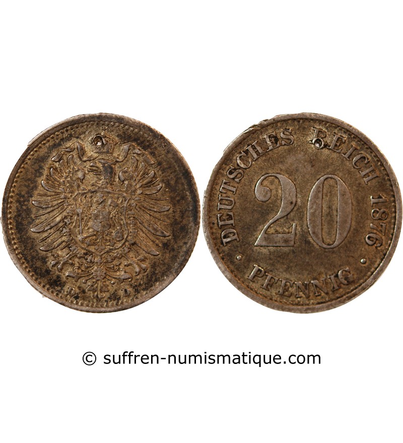 ALLEMAGNE, WILHELM I - 20 PFENNIG ARGENT 1876 D MUNICH