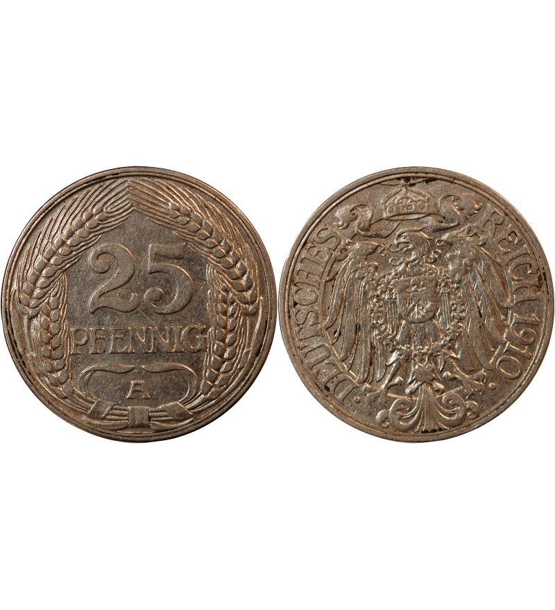 ALLEMAGNE, WILHELM II - 25 PFENNIG 1910 A BERLIN