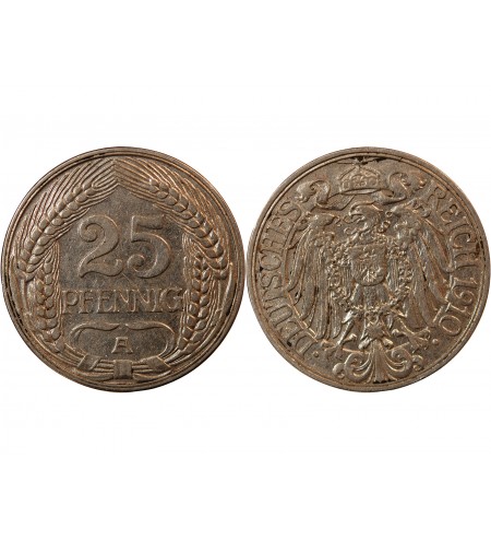 ALLEMAGNE, WILHELM II - 25 PFENNIG 1910 A BERLIN