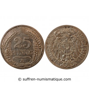ALLEMAGNE, WILHELM II - 25 PFENNIG 1910 A BERLIN
