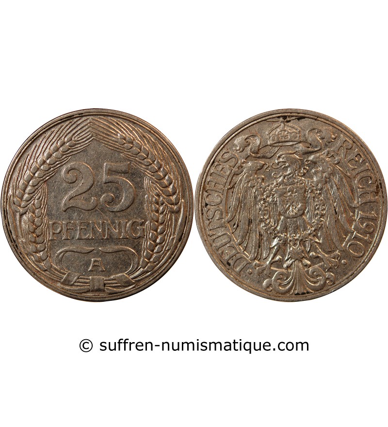 ALLEMAGNE, WILHELM II - 25 PFENNIG 1910 A BERLIN