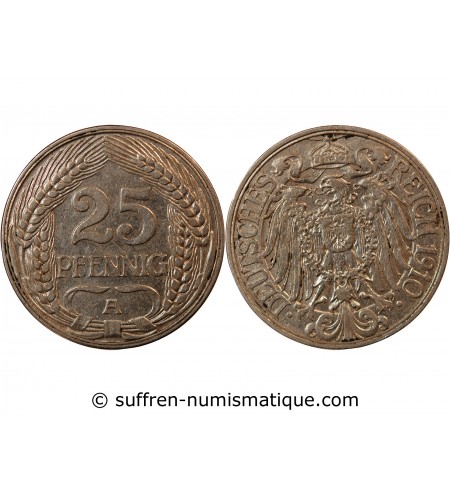 ALLEMAGNE, WILHELM II - 25 PFENNIG 1910 A BERLIN