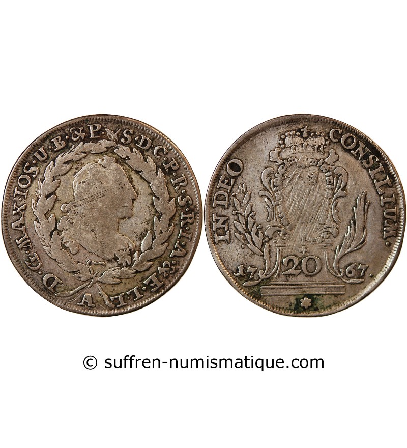 ALLEMAGNE, BAVIÈRE, MAXIMILIEN III JOSEPH - 20 KREUZER ARGENT 1767 A