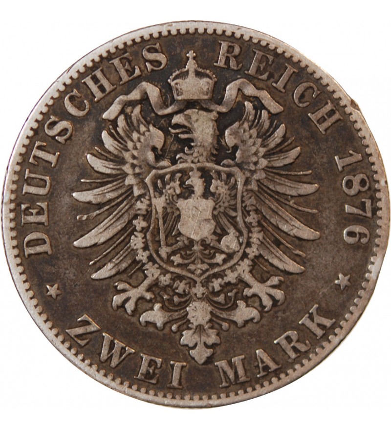 ALLEMAGNE, BAVIÈRE, LUDWIG II - 2 MARK ARGENT 1876 D MUNICH
