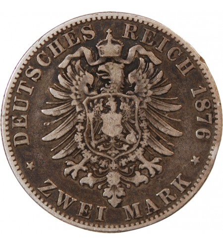 ALLEMAGNE, BAVIÈRE, LUDWIG II - 2 MARK ARGENT 1876 D MUNICH