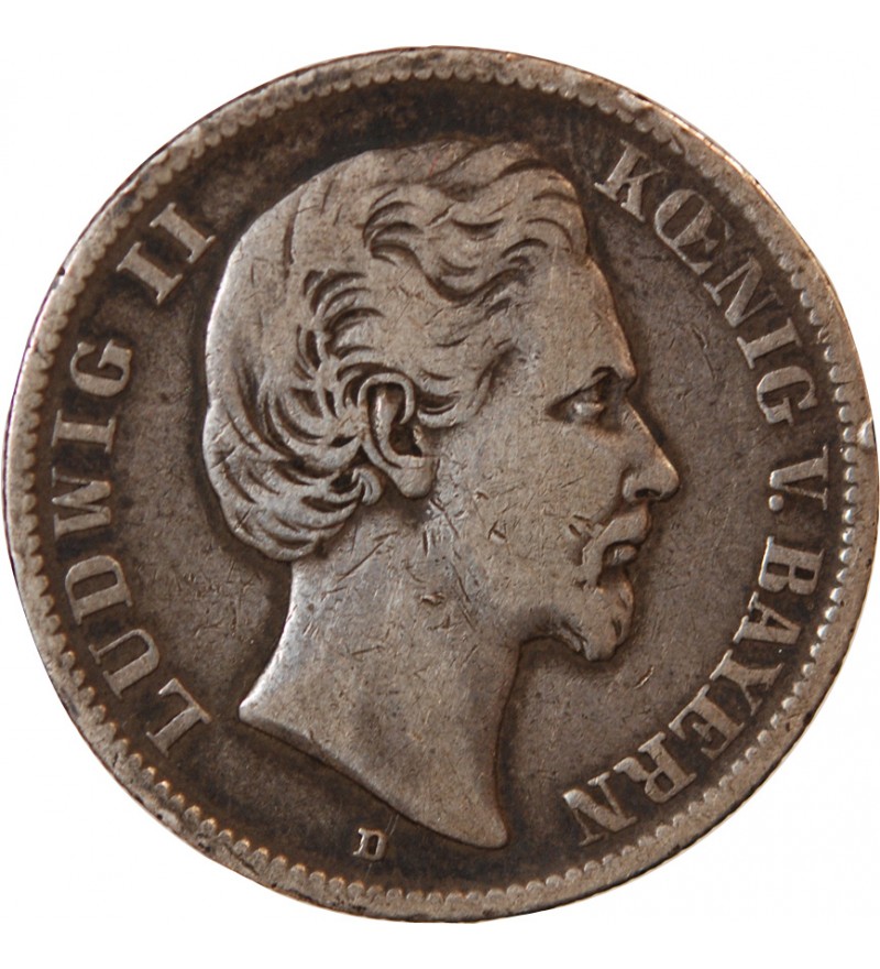 ALLEMAGNE, BAVIÈRE, LUDWIG II - 2 MARK ARGENT 1876 D MUNICH
