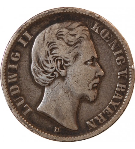 ALLEMAGNE, BAVIÈRE, LUDWIG II - 2 MARK ARGENT 1876 D MUNICH