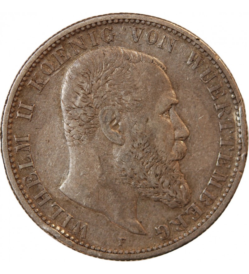 ALLEMAGNE, WURTEMBERG, WILHELM II - 2 MARK ARGENT 1903 F STUTTGART