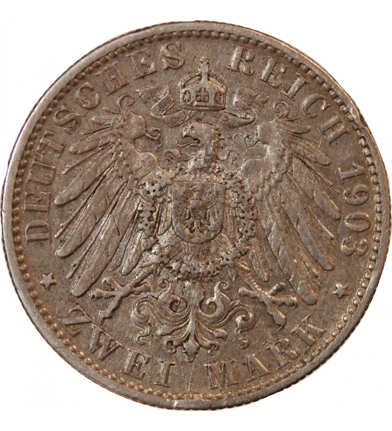 ALLEMAGNE, WURTEMBERG, WILHELM II - 2 MARK ARGENT 1903 F STUTTGART