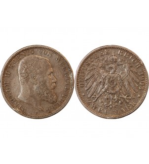 ALLEMAGNE, WURTEMBERG, WILHELM II - 2 MARK ARGENT 1903 F STUTTGART 2