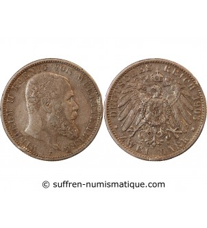 ALLEMAGNE, WURTEMBERG, WILHELM II - 2 MARK ARGENT 1903 F STUTTGART
