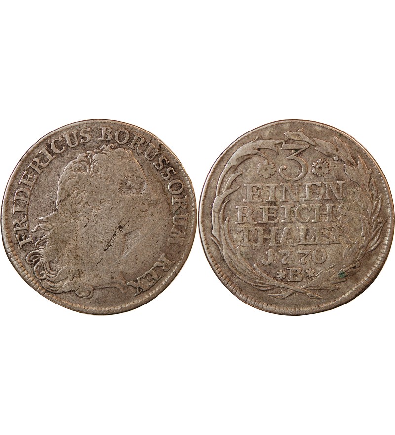 ALLEMAGNE, PRUSSE, FRIEDRICH II - 1/3 THALER ARGENT 1770 B BRESLAU