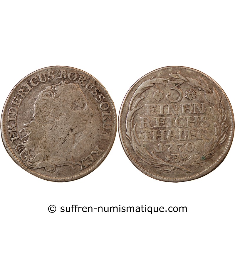 ALLEMAGNE, PRUSSE, FRIEDRICH II - 1/3 THALER ARGENT 1770 B BRESLAU