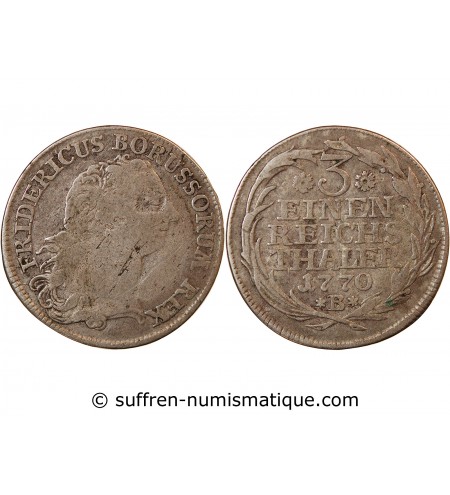 ALLEMAGNE, PRUSSE, FRIEDRICH II - 1/3 THALER ARGENT 1770 B BRESLAU