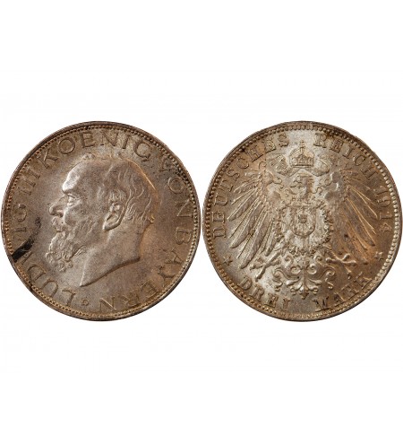 ALLEMAGNE, BAVIERE, LUDWIG III - 3 MARK ARGENT 1914 D MUNICH