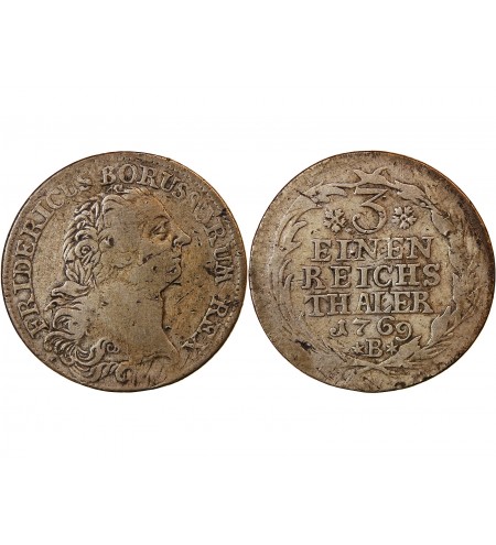 ALLEMAGNE, PRUSSE, FRIEDRICH II - 1/3 THALER ARGENT 1769 B BRESLAU