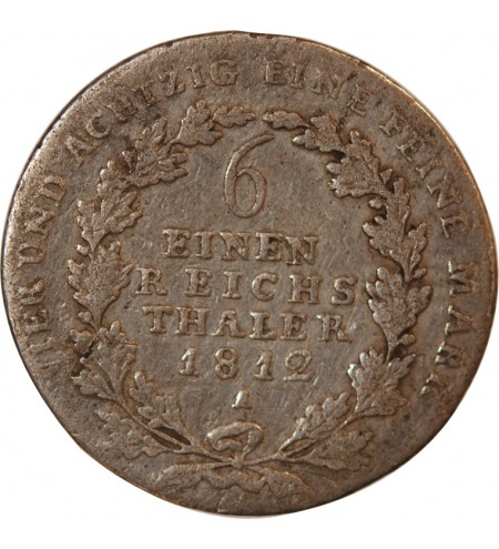 ALLEMAGNE, PRUSSE, FRIEDRICH WILHELM III - 1/6 THALER ARGENT 1812 A BERLIN