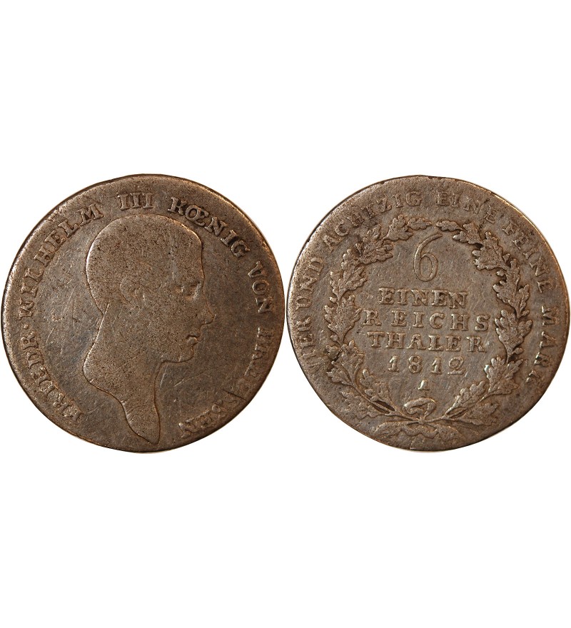 ALLEMAGNE, PRUSSE, FRIEDRICH WILHELM III - 1/6 THALER ARGENT 1812 A BERLIN