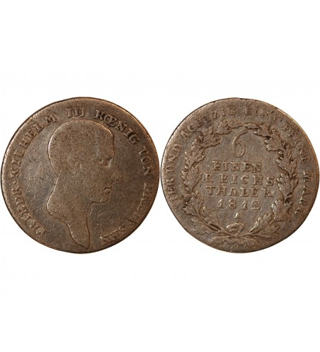 ALLEMAGNE, PRUSSE, FRIEDRICH WILHELM III - 1/6 THALER ARGENT 1812 A BERLIN