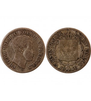ALLEMAGNE, PRUSSE, FRIEDRICH WILHELM III - 1/6 THALER ARGENT 1840 D DÜSSELDORF 2