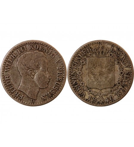 ALLEMAGNE, PRUSSE, FRIEDRICH WILHELM III - 1/6 THALER ARGENT 1840 D DÜSSELDORF