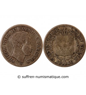 ALLEMAGNE, PRUSSE, FRIEDRICH WILHELM III - 1/6 THALER ARGENT 1840 D DÜSSELDORF