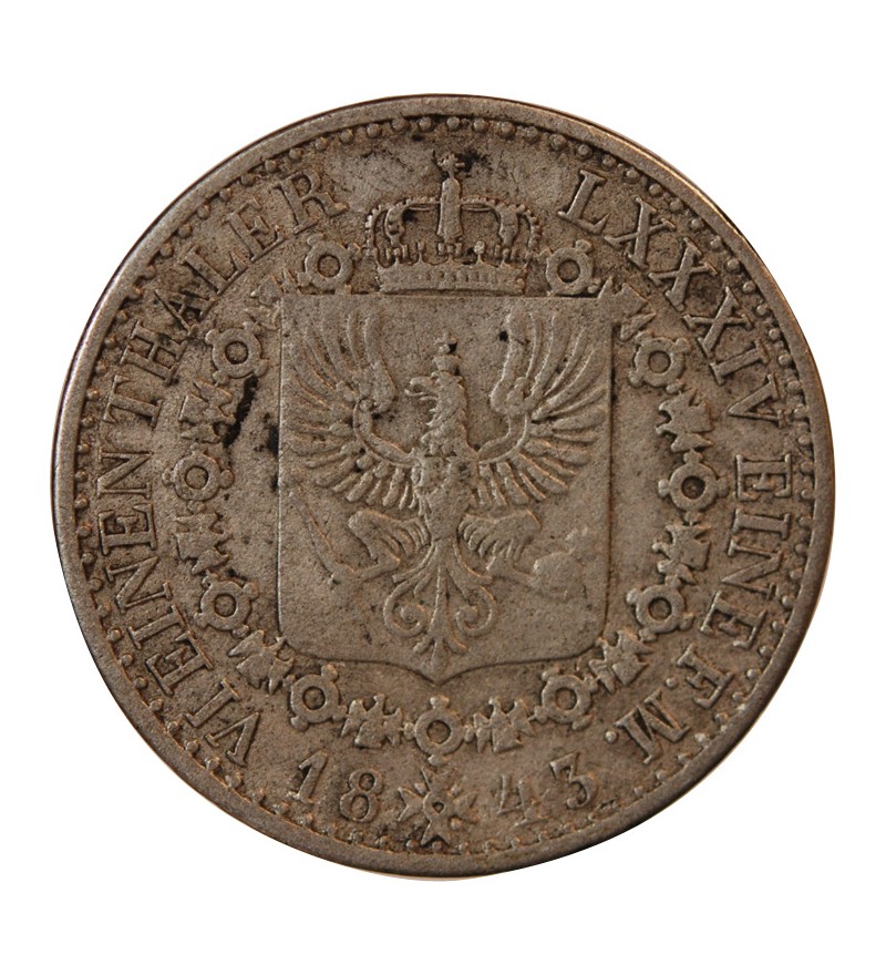 ALLEMAGNE, PRUSSE, FRIEDRICH WILHELM III - 1/6 THALER ARGENT 1843 A BERLIN