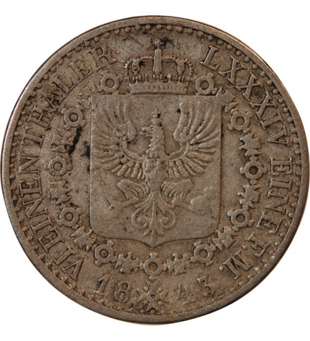 ALLEMAGNE, PRUSSE, FRIEDRICH WILHELM III - 1/6 THALER ARGENT 1843 A BERLIN