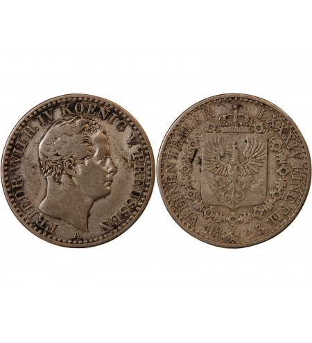 ALLEMAGNE, PRUSSE, FRIEDRICH WILHELM III - 1/6 THALER ARGENT 1843 A BERLIN