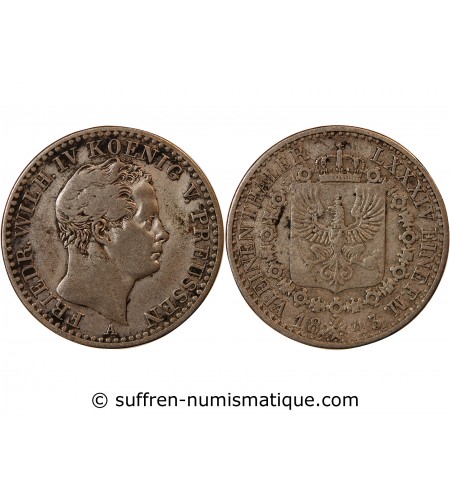 ALLEMAGNE, PRUSSE, FRIEDRICH WILHELM III - 1/6 THALER ARGENT 1843 A BERLIN
