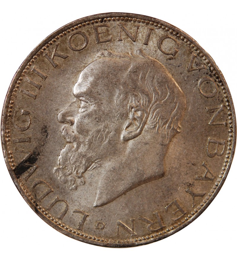 ALLEMAGNE, BAVIERE, LUDWIG III - 3 MARK ARGENT 1914 D MUNICH