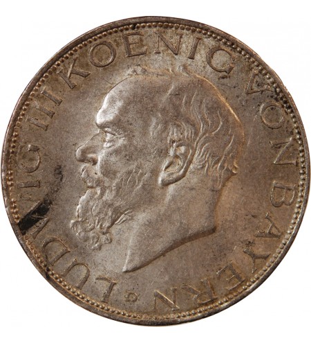 ALLEMAGNE, BAVIERE, LUDWIG III - 3 MARK ARGENT 1914 D MUNICH