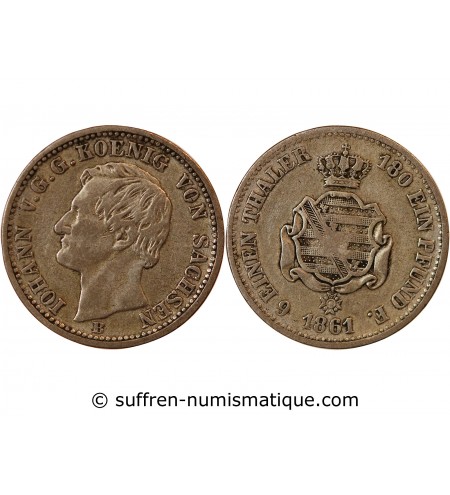 ALLEMAGNE, SAXE, JOHANN I - 1/6 THALER ARGENT 1861 B DRESDE