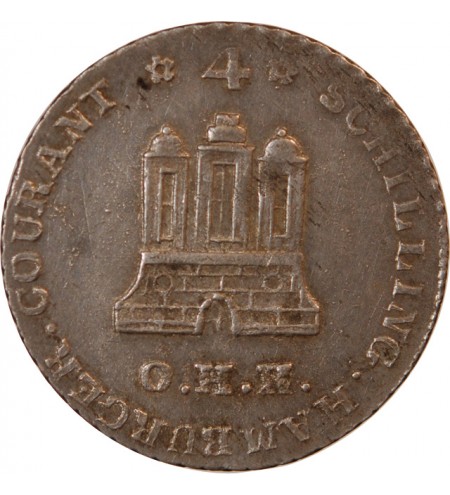 ALLEMAGNE, HAMBOURG - 4 SCHILLING COURANT ARGENT 1797 OHK