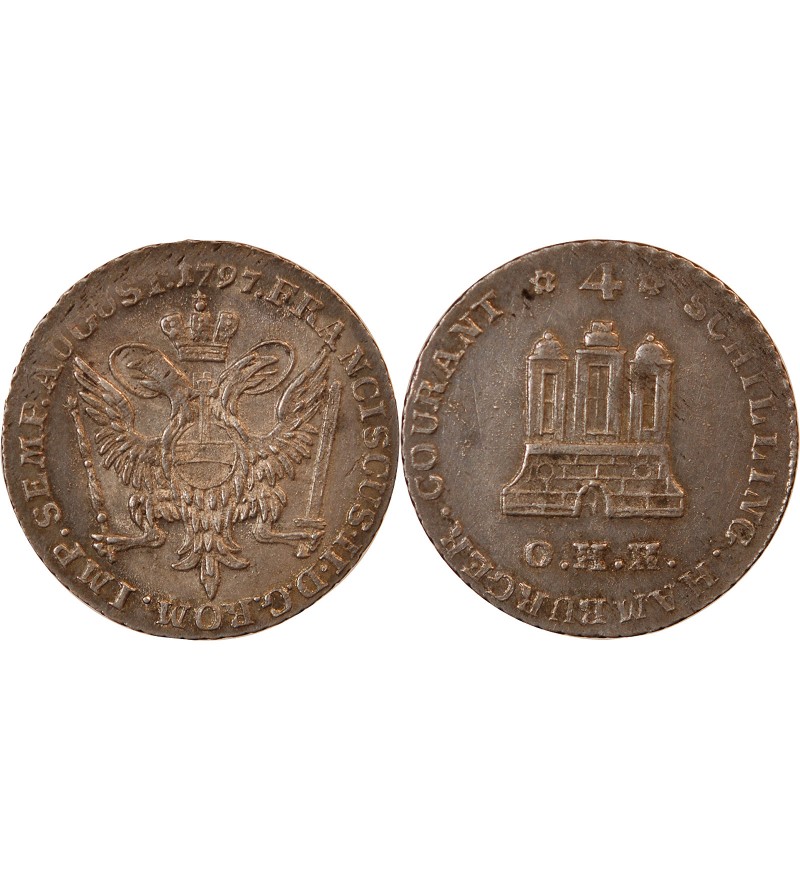 ALLEMAGNE, HAMBOURG - 4 SCHILLING COURANT ARGENT 1797 OHK