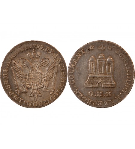 ALLEMAGNE, HAMBOURG - 4 SCHILLING COURANT ARGENT 1797 OHK