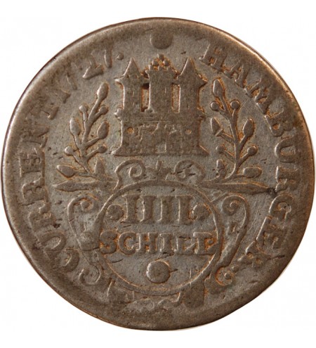 ALLEMAGNE, HAMBOURG, KARL VI - 4 SCHILLING ARGENT 1727 IHL