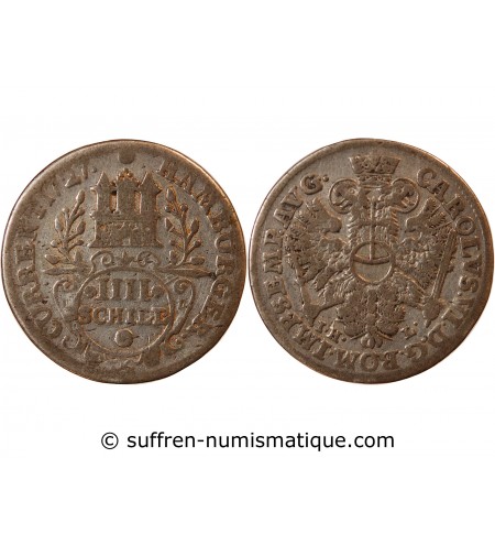 ALLEMAGNE, HAMBOURG, KARL VI - 4 SCHILLING ARGENT 1727 IHL