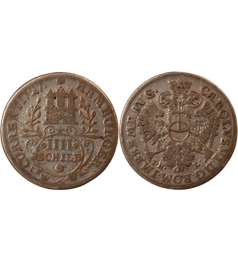 ALLEMAGNE, HAMBOURG, KARL VI - 4 SCHILLING ARGENT 1727 IHL