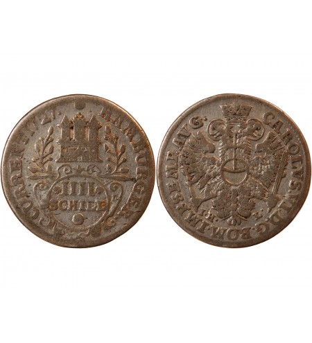 ALLEMAGNE, HAMBOURG, KARL VI - 4 SCHILLING ARGENT 1727 IHL