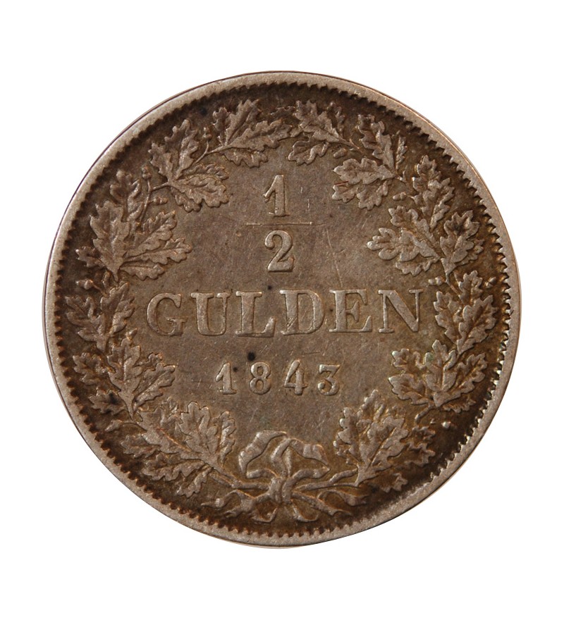 ALLEMAGNE, BADE, LEOPOLD I - 1/2 GULDEN ARGENT 1843